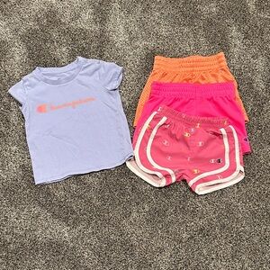 Champion Brand Toddler Girl Light Purple Tee and Vibrant Shorts Set - Size 2T